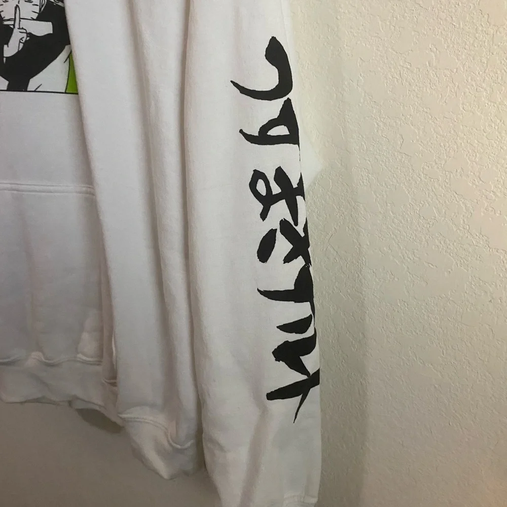Naruto Shippuden Anime Manga Double Sided Graphic Hoodie White Sweatshirt L
